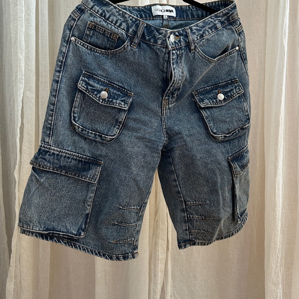 Fashion Nova Blue Cargo Denim Shorts